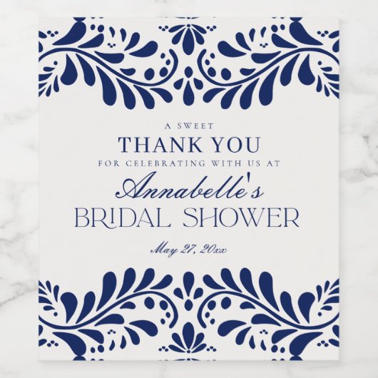 Blauwe Talavera Tegel Spaanse Fiesta Bruidsmeisjes Wijn Etiket (Enkel label)