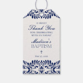 Blauwe Talavera Tegel Spaanse Fiesta Doop Favoren Cadeaulabel (Voorkant)