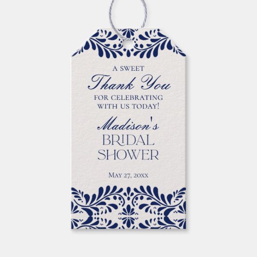 Blauwe Talavera-tegels Bruidsdouche Favorietie cad Cadeaulabel (Voorkant)