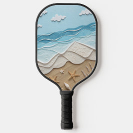 BLAUWE & TAN KLEURIGE STRANDSCÈNE MET DIEPTEWERKIN PICKLEBALL PADDLE