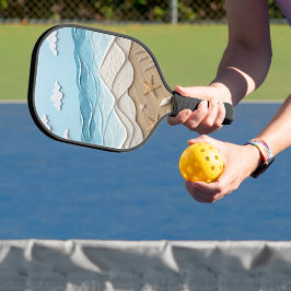 BLAUWE & TAN KLEURIGE STRANDSCÈNE MET DIEPTEWERKIN PICKLEBALL PADDLE