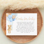 Blauwe Tan Teddy Bear-ballonboeken voor Baby Informatiekaartje<br><div class="desc">Viel de moeder om te worden met dit schattige en eenvoudige moderne baby shower met een waterverf tekening van een teddybeer met blauwe,  geelbruine en grijze ballonnen. Deze "boeken voor baby" omhullingskaart is aanpasbaar met uw eigen tekst.</div>