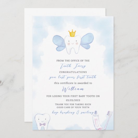 Blauwe Tand Fairy Letter Kaart (Voorkant / Achterkant)