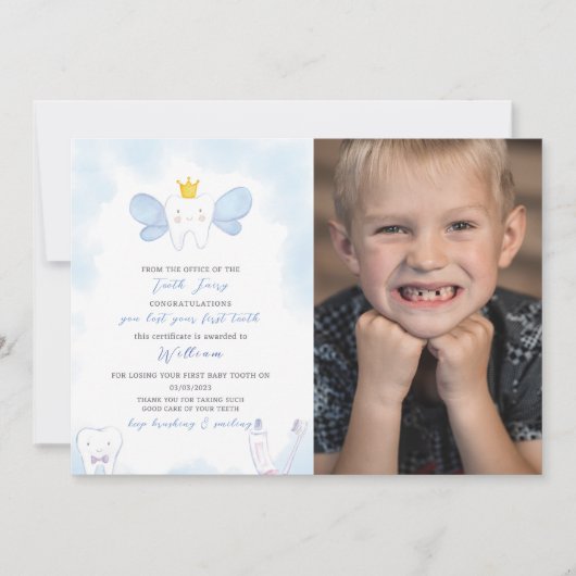 Blauwe Tand Fairy Letter Met Foto Kaart (Voorkant)