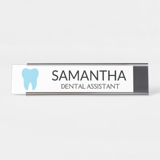 Blauwe tand moderne minimale tandarts bureau naambordje (Voorkant)