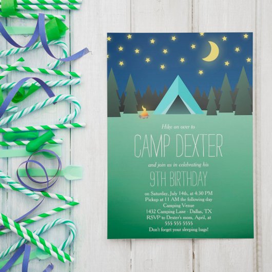 Blauwe tand onder de sterren Birthday Camping Kaart