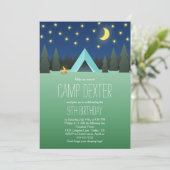 Blauwe tand onder de sterren Birthday Camping Kaart (Staand voorkant)