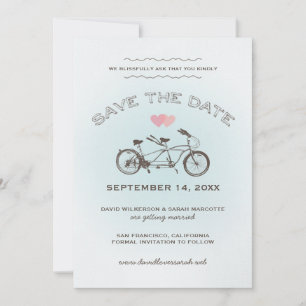 Blauwe Tandem Fiets Save The Date Aankondiging