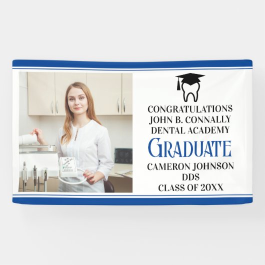 Blauwe Tandheelkundige School Afstuderen Party Fot Spandoek (Horizontaal)