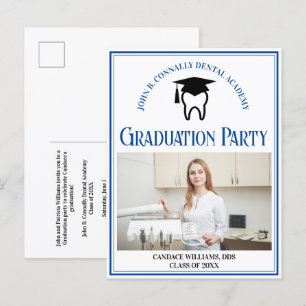 Blauwe Tandheelkundige School Foto Custom Graduati Uitnodiging Briefkaart