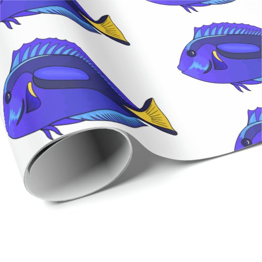 Blauwe tangvis cartoon illustratie cadeaupapier (Rol Hoek)