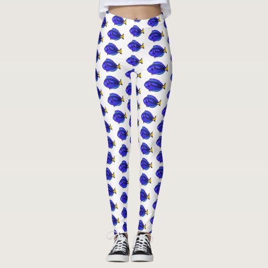 Blauwe tangvis cartoon illustratie leggings (Voorkant)