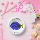 Blauwe tangvis cartoon illustratie papieren kommen (Feest)