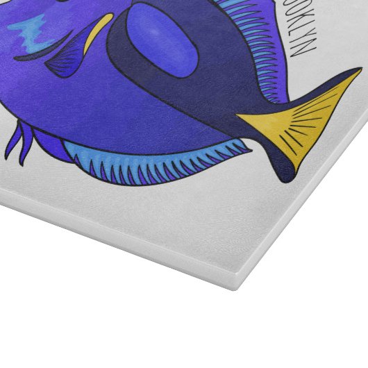 Blauwe tangvis cartoon illustratie snijplank (Hoek)