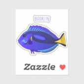 Blauwe tangvis cartoon illustratie sticker (Vel)
