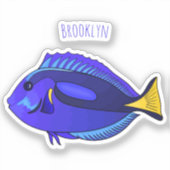 Blauwe tangvis cartoon illustratie sticker (Voorkant)