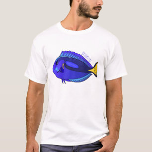 Blauwe tangvis cartoon illustratie t-shirt