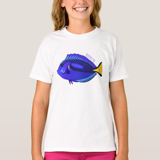 Blauwe tangvis cartoon illustratie t-shirt (Voorkant)