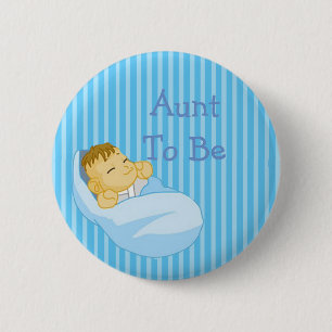 Blauwe tante om Baby shower Button te zijn