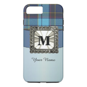 Blauwe tartan-pleisterkonogram gepersonaliseerd Case-Mate iPhone case