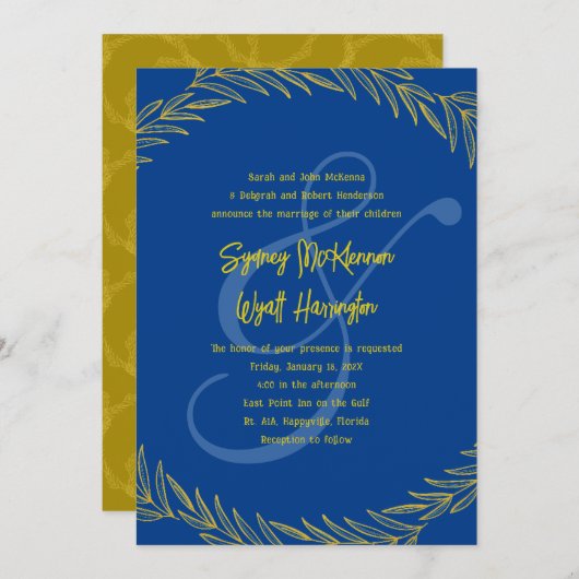 Blauwe Tarwe Stalks Huwelijk Ouders Uitnodigen Kaart (Voorkant / Achterkant)