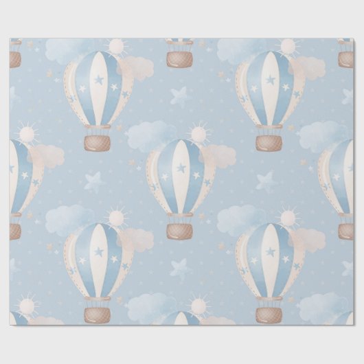 Blauwe Taupe luchtballonnen sterren wolken jongens Cadeaupapier (Vlak)