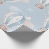 Blauwe Taupe luchtballonnen sterren wolken jongens Cadeaupapier (Hoek)