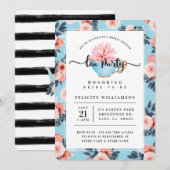 Blauwe Teacup Tea Party Bridal Shower Uitnodiging (Voorkant / Achterkant)