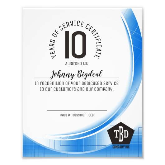 Blauwe-tech-golf-mijlestone jaargejaarde werknemer foto afdruk (Voorkant)