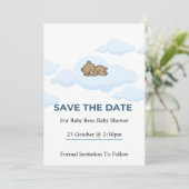 Blauwe Teddbeer Babyshower Save the Date Kaart (Staand voorkant)
