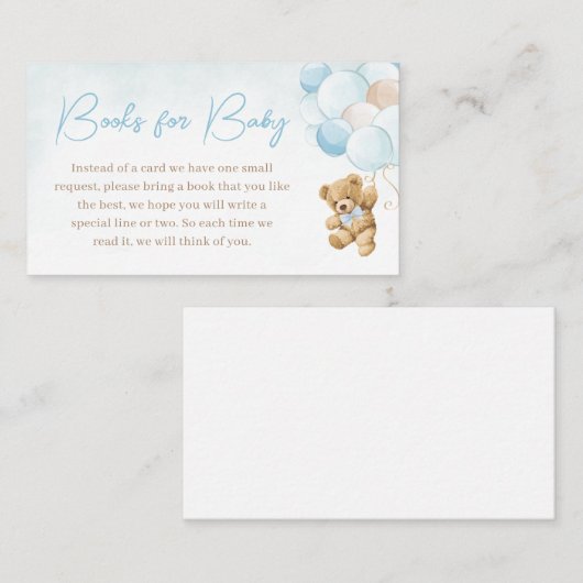 Blauwe Teddy Bear-ballonboeken voor Baby Informatiekaartje (Voorkant / Achterkant)
