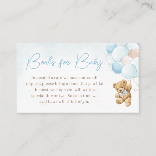 Blauwe Teddy Bear-ballonboeken voor Baby Informatiekaartje (Voorkant)
