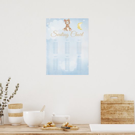 Blauwe Teddy Bear Boy's Baby shower Seating Chart Poster (Keuken)