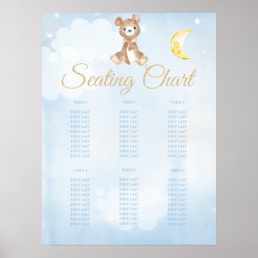 Blauwe Teddy Bear Boy's Baby shower Seating Chart Poster (Voorkant)