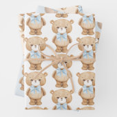 Blauwe Teddy Bear met een ballonjongetje van 1 sep Inpakpapier Vel (In situ)