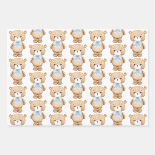 Blauwe Teddy Bear met een ballonjongetje van 1 sep Inpakpapier Vel (Voorkant)