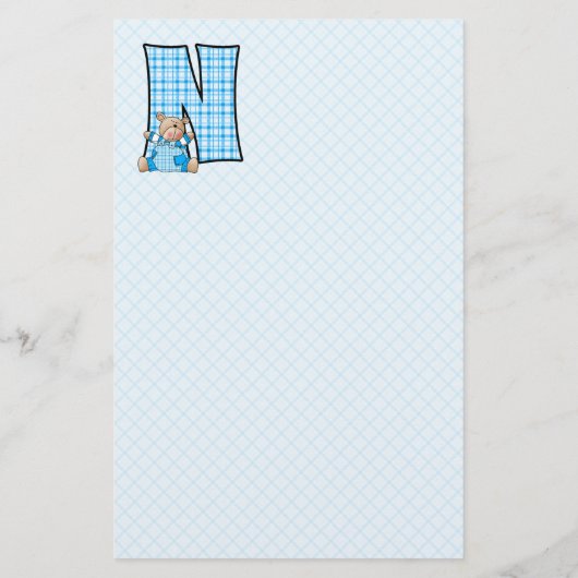 Blauwe Teddy Bear met letter N geplakt Briefpapier (Achterkant)