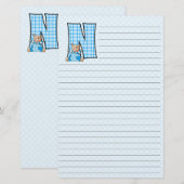 Blauwe Teddy Bear met letter N geplakt Briefpapier (Voorkant / Achterkant)