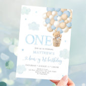 Blauwe Teddy Beer Ballon Beer Eerste Verjaardag Kaart