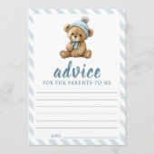 Blauwe teddy draagt baby shower ouders advieskaart (Voorkant)