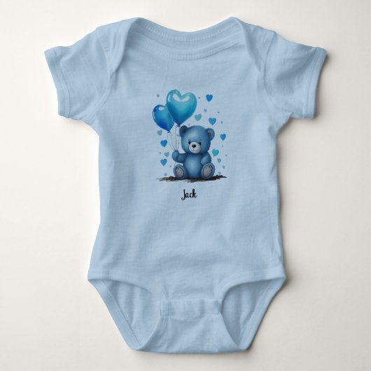 Blauwe Teddy hartballonnen personaliseren Baby Naa Romper (Voorkant)