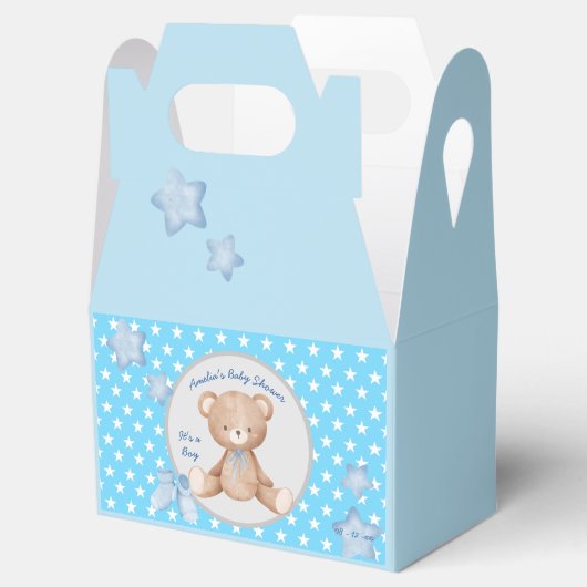 Blauwe teddy kleine start baby jongen bedankdoosjes (Geopend)