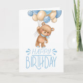 blauwe teddyballonkaart voor 1 verjaardag kaart (Voorkant)