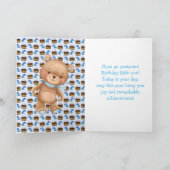 blauwe teddyballonkaart voor 1 verjaardag kaart (Binnen)