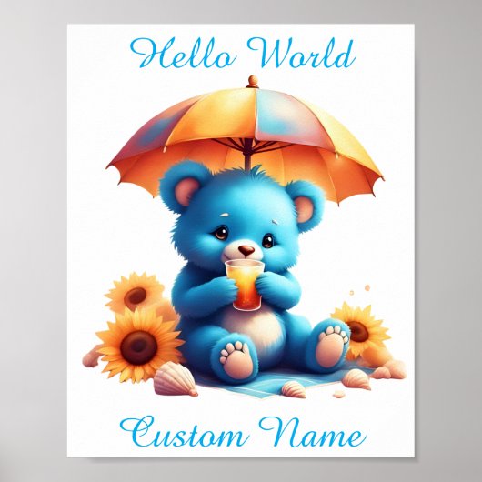 Blauwe teddybeer aangepaste kinderkamer voor baby poster (Voorkant)
