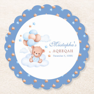 Blauwe Teddybeer Aqiqah Onderzetter Persoonlijk Mo