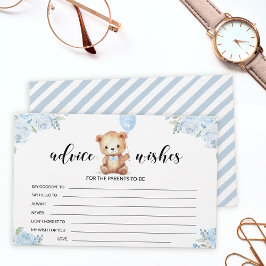 Blauwe teddybeer baby shower advies wenskaart briefpapier