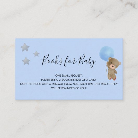 Blauwe teddybeer baby shower boekje informatiekaartje (Voorkant)