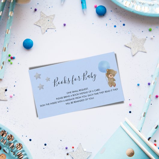 Blauwe teddybeer baby shower boekje informatiekaartje
