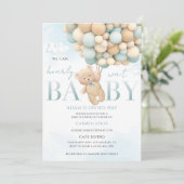 Blauwe Teddybeer Baby Shower Kaart (Staand voorkant)